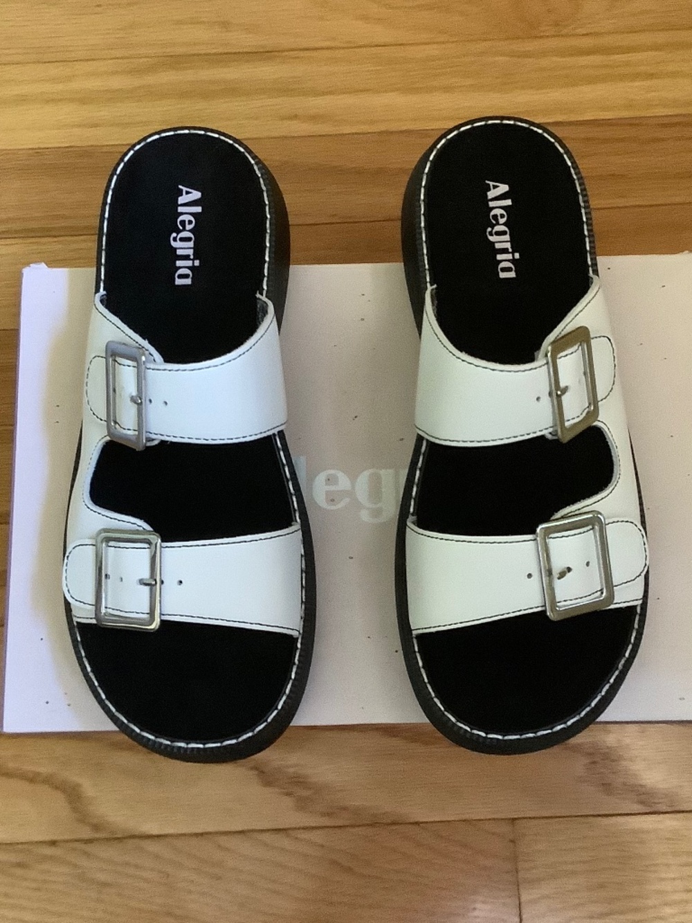 Alegria Iza Adjustable Leather Double Buckle Slide Sandal White SZ EU40/US9.5-10